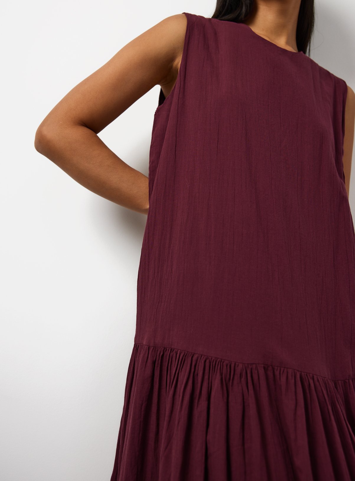 Berry Red Drop Waist Sleeveless Tiered Dress 12 - Image 3 thumbnail